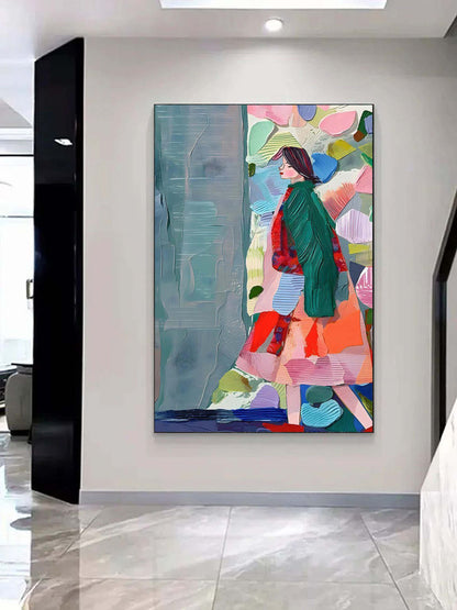 Vibrant Abstract Woman in Colorful Landscape Oil Painting for Modern Home Decor