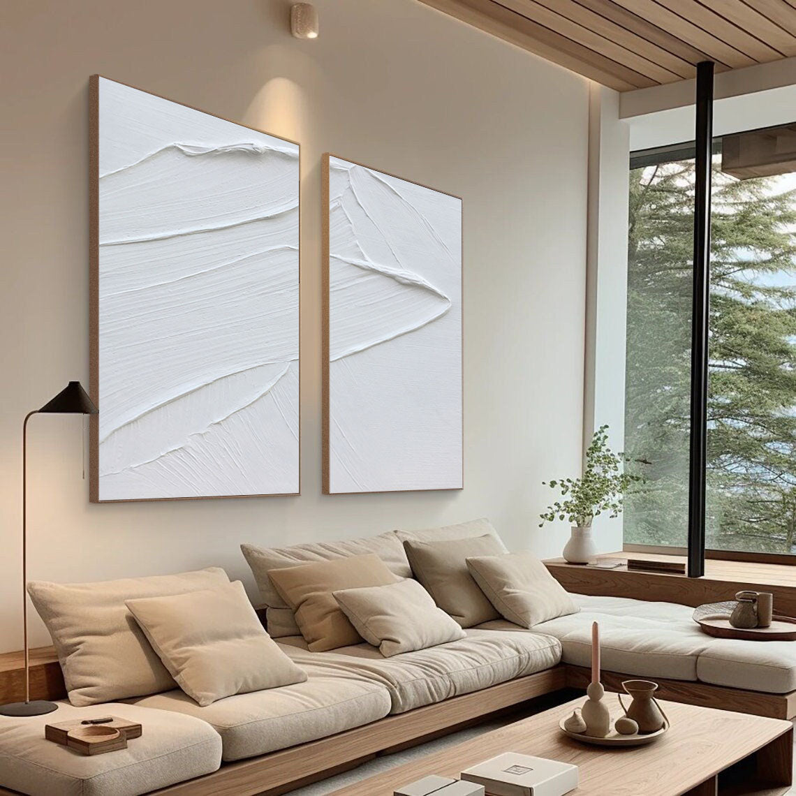 Elegant White Minimalist Abstract Oil Paintings for Modern Home Decor