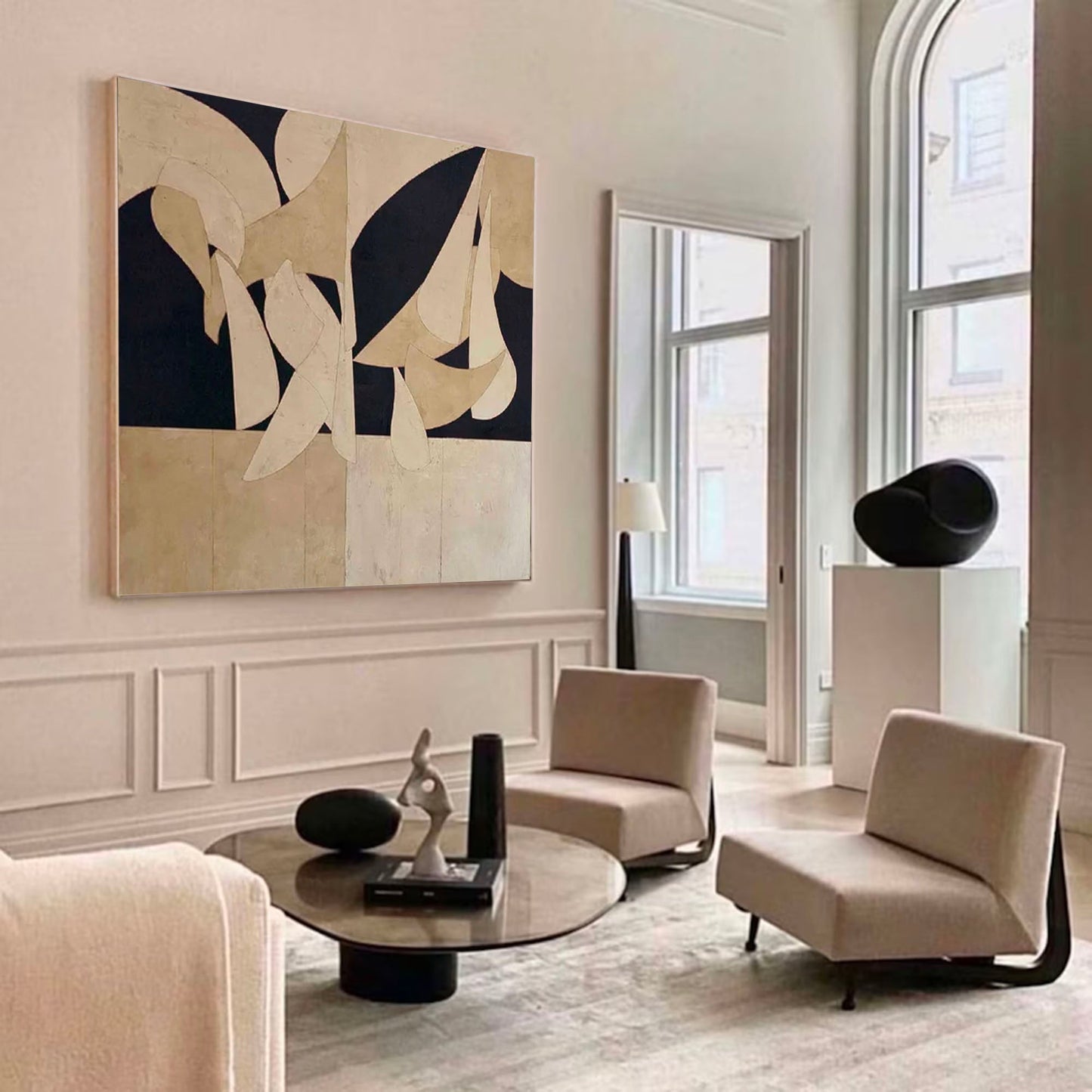 Elegant Minimalist Abstract Oil Painting with Neutral Tones for Modern Decor