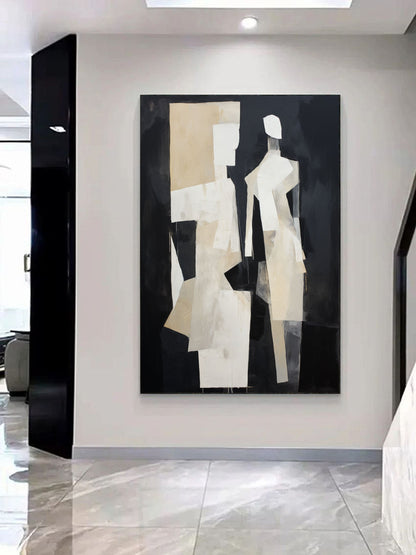 Abstract Minimalist Oil Painting of Human Figures in Neutral Tones