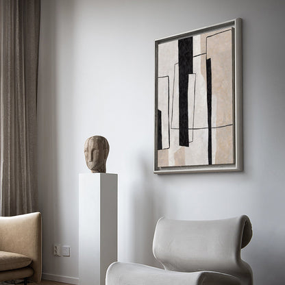 Contemporary Black and White Geometric Oil Painting for Modern Home Decor