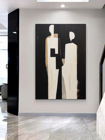 Modern Minimalist Oil Painting of Abstract Figures for Stylish Home Decor