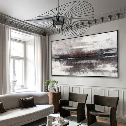 Abstract Black and White Coastal Landscape Oil Painting for Modern Home Decor