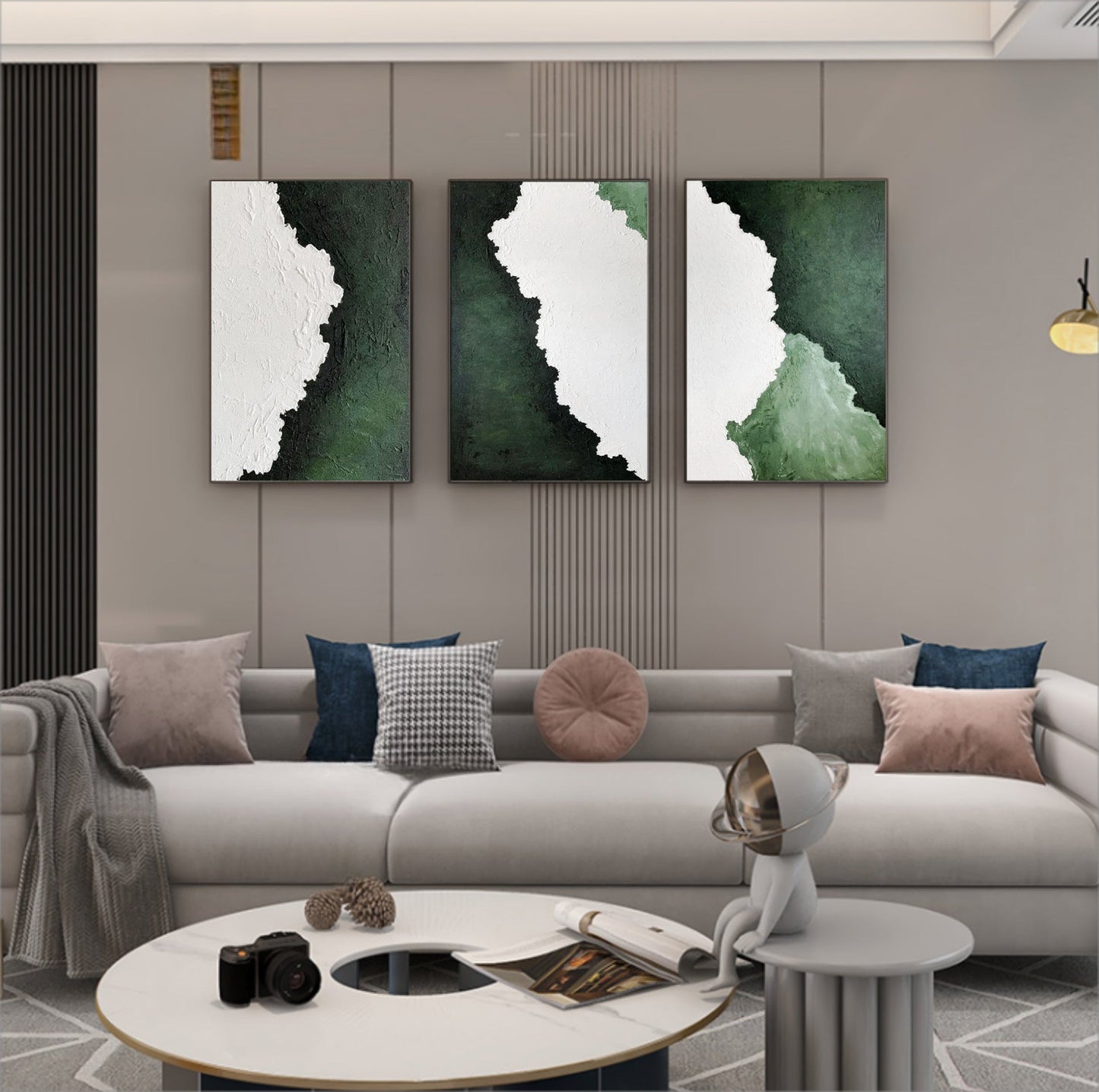 Tranquil Abstract Oil Painting Triptych for Modern Home Decor