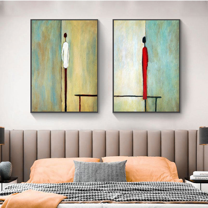 Abstract Oil Painting of Figures in Contrast: Confrontation and Connection