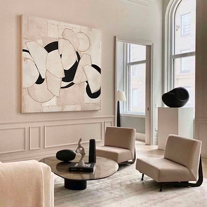 Modern Minimalist Oil Painting with Abstract Shapes and Neutral Tones