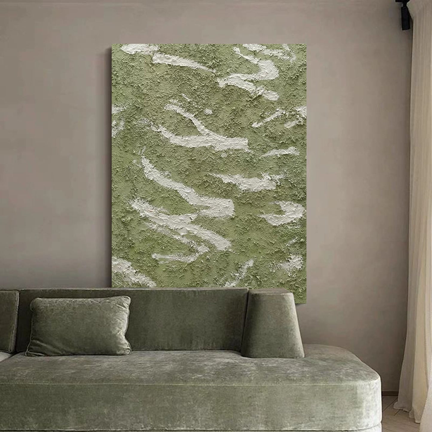 Abstract Green Textured Oil Painting for Modern Home Decor