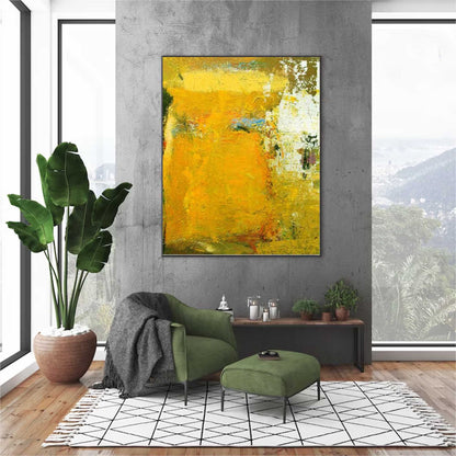 Vibrant Abstract Oil Painting in Bold Yellow Tones for Modern Home Decor