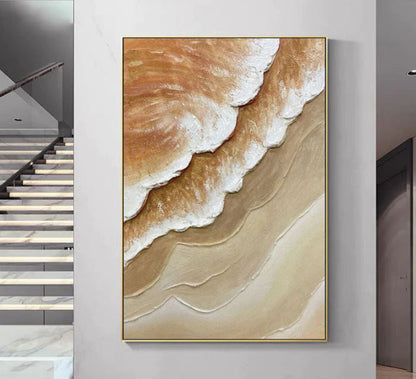 Coastal Serenity: Abstract Oil Painting of Gentle Waves and Soft Earth Tones