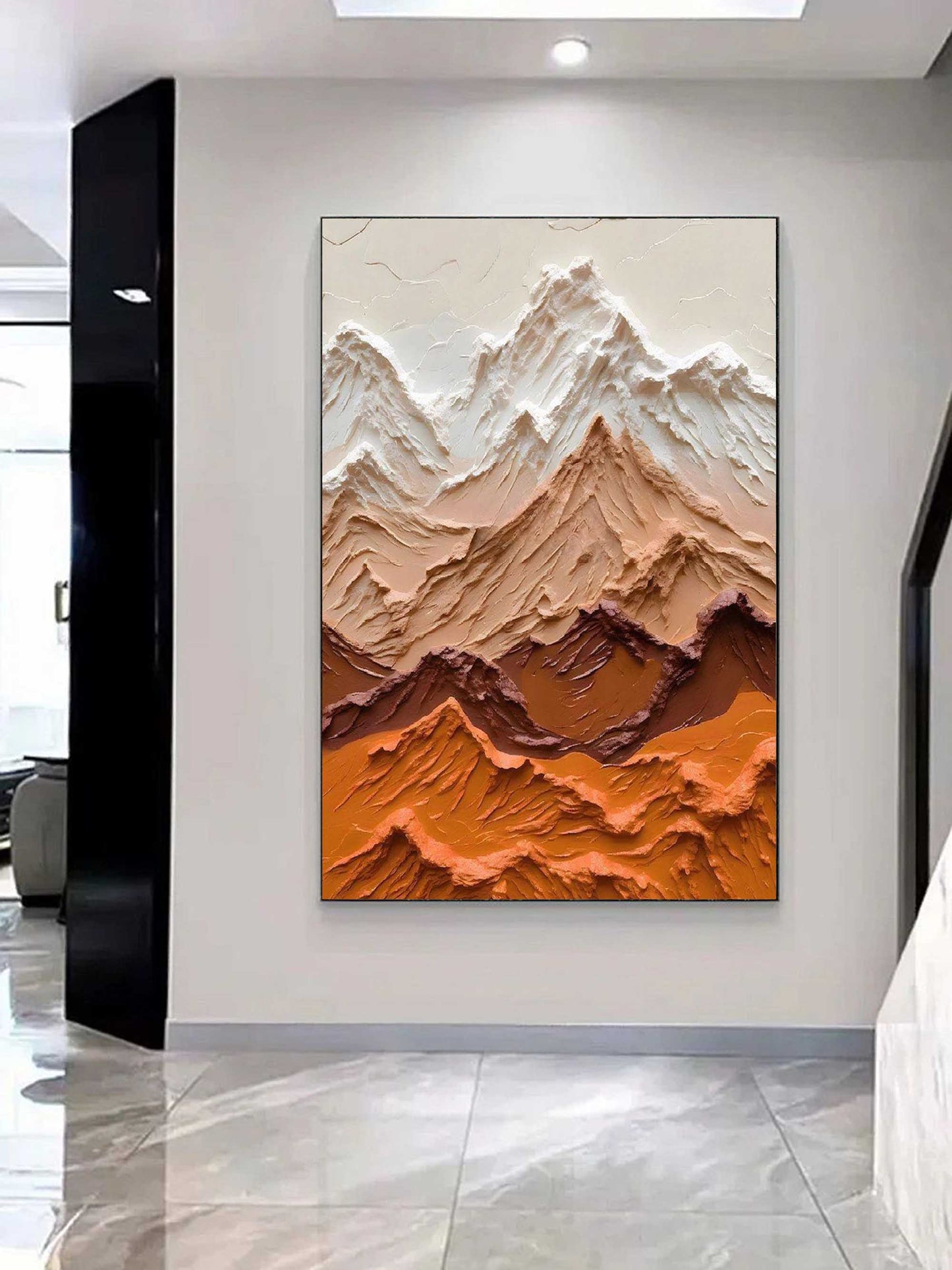 Textured Mountain Landscape Oil Painting in Warm Earth Tones