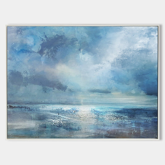 Serene Abstract Beach Landscape Oil Painting for Coastal Home Decor