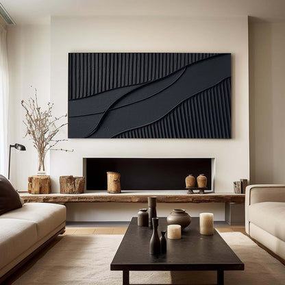 Sleek Black and White Abstract Oil Painting for Modern Home Décor