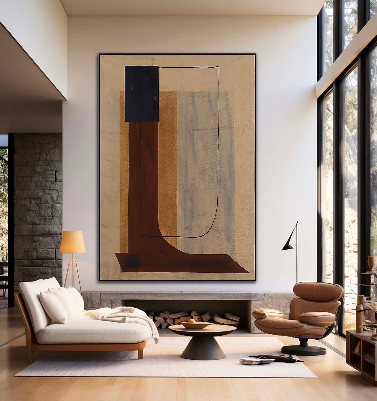 Modern Geometric Vintage Abstract Oil Painting for Stylish Home Decor