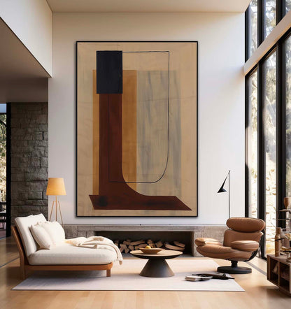 Modern Geometric Vintage Abstract Oil Painting for Stylish Home Decor