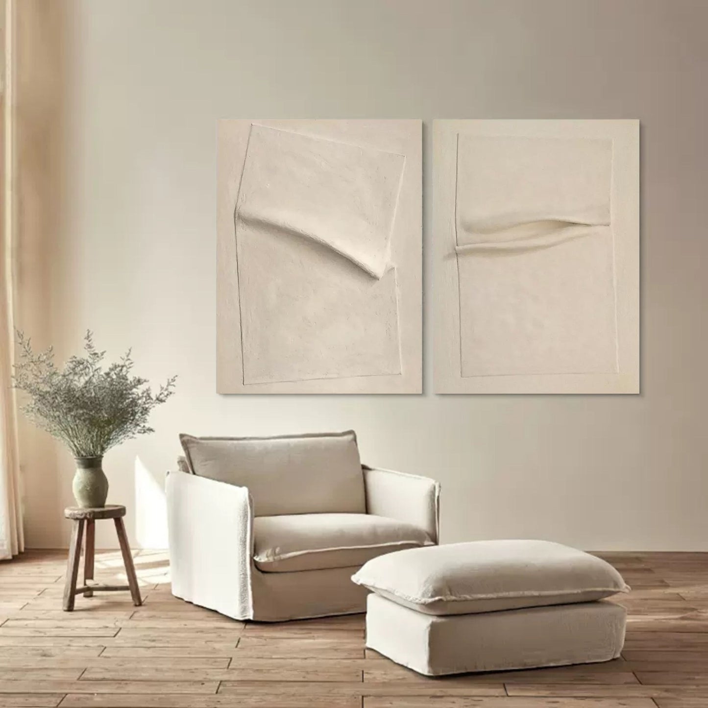 Contemporary Abstract Oil Paintings - Minimalist Wall Art Duo for Modern Decor