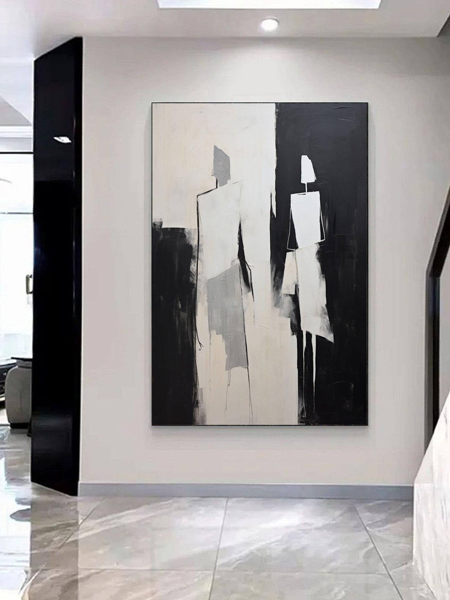 Abstract Black and White Oil Painting for Modern Home Decor