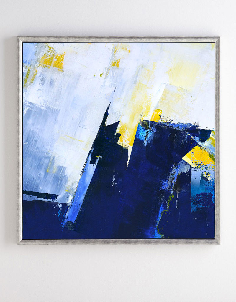 Vibrant Blue and Yellow Abstract Oil Painting for Modern Home Decor