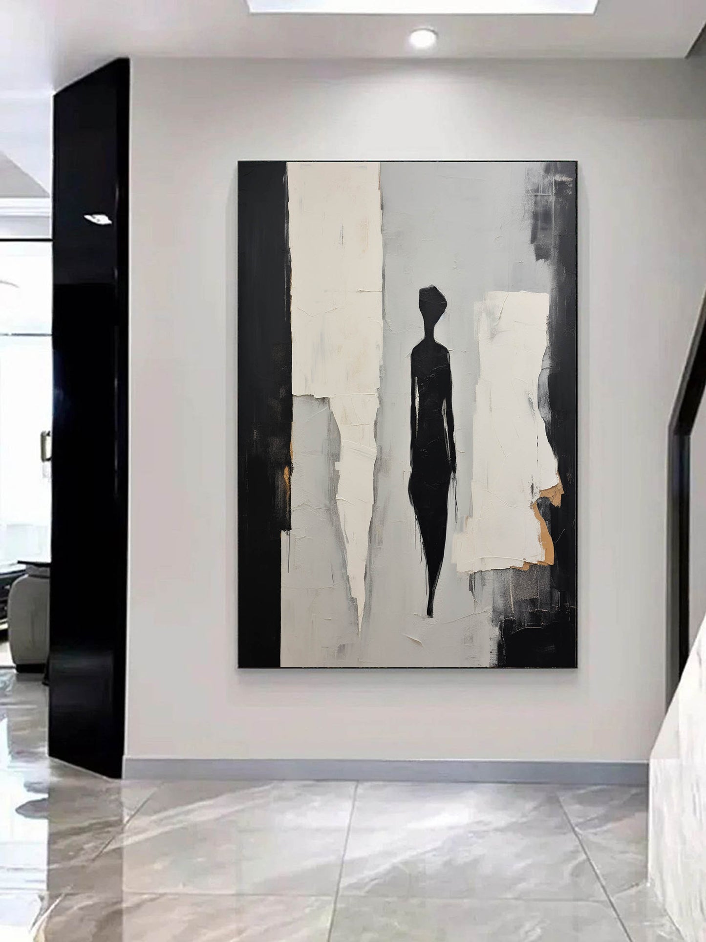 Abstract Minimalist Figure Painting in Monochrome Tones