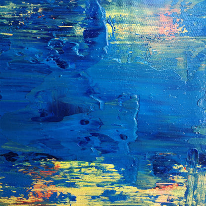 Vibrant Blue and Yellow Abstract Oil Painting for Modern Home Decor