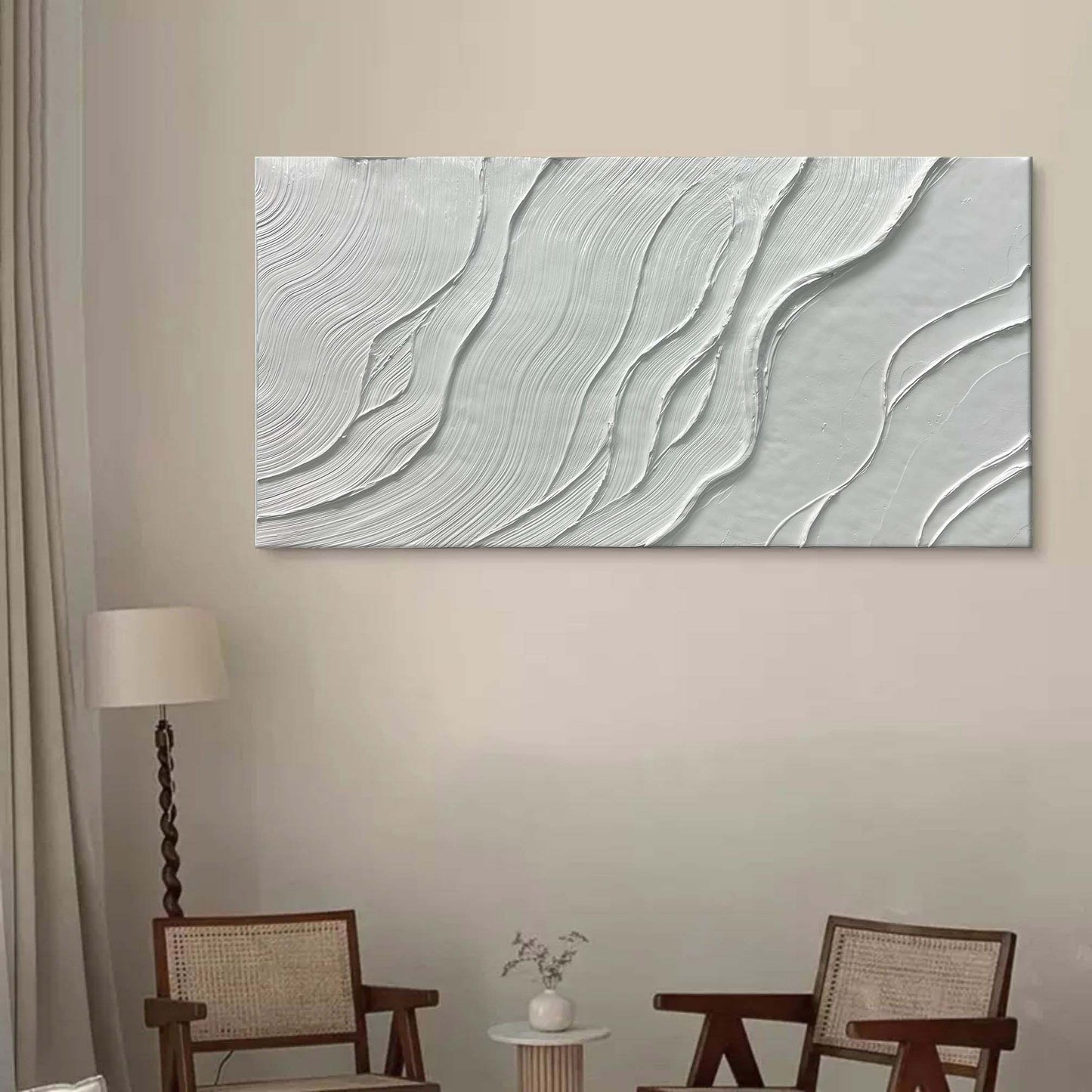 Textured White Abstract Oil Painting for Modern Home Decor