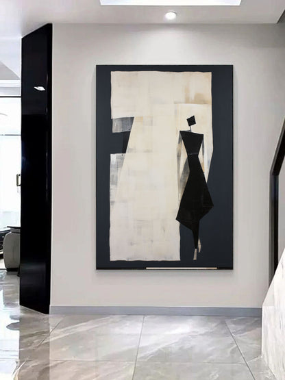 Elegant Black and White Minimalist Oil Painting for Modern Home Decor