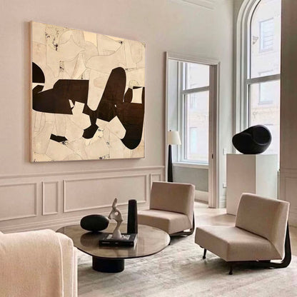 Contemporary Minimalist Abstract Oil Painting in Neutral Tones for Modern Spaces