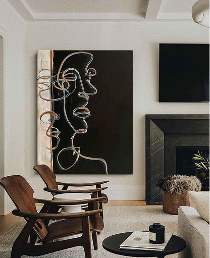 Modern Minimalist Abstract Line Art Portrait Oil Painting for Contemporary Decor