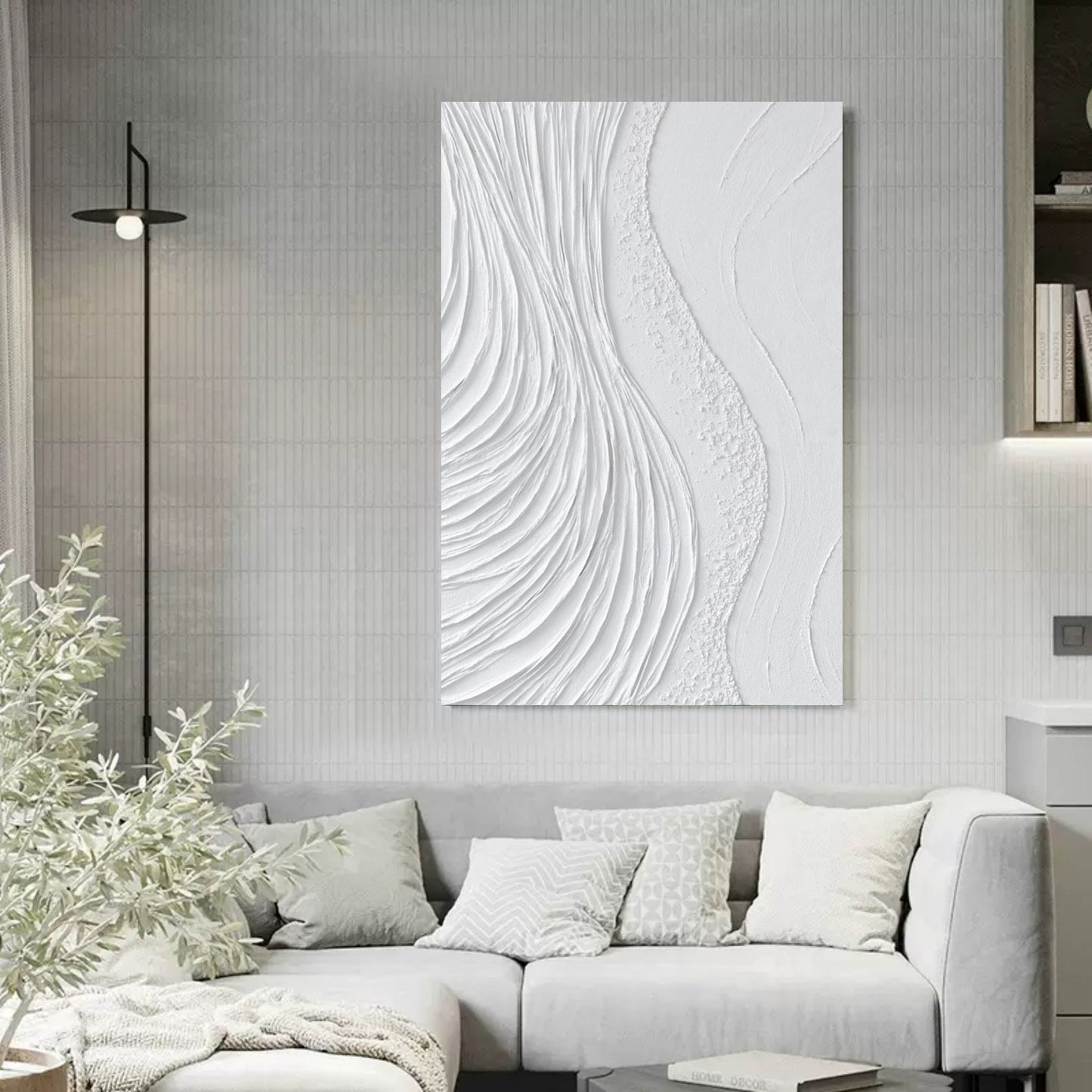 Textured White Abstract Oil Painting for Modern Decor