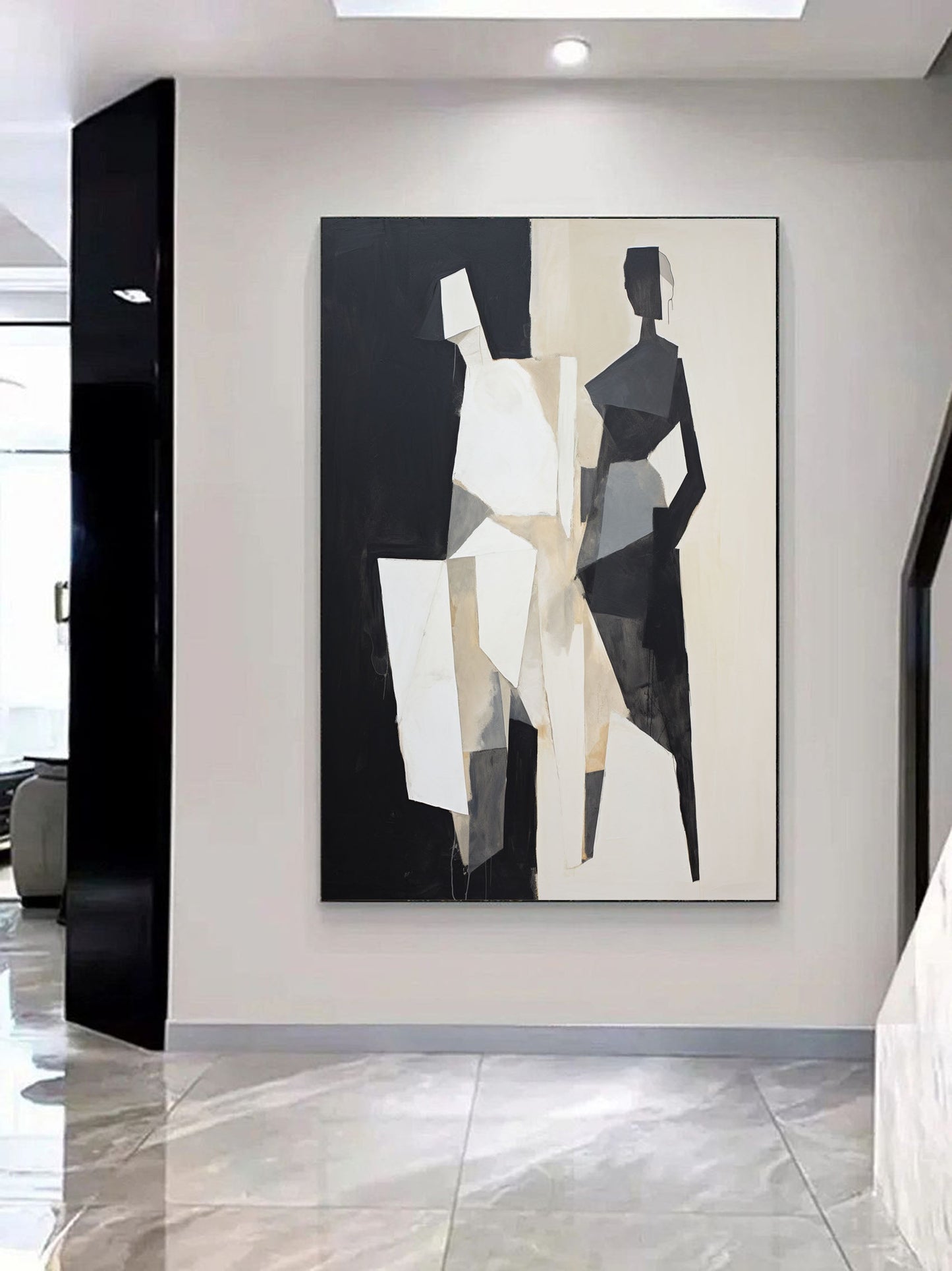 Stylish Abstract Oil Painting in Black and White for Modern Home Decor