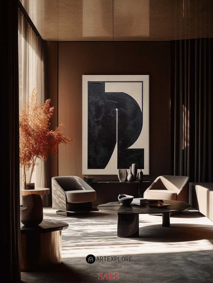 Contemporary Black Abstract Oil Painting for Modern Home Decor