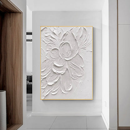Elegant Minimalist White Flower Oil Painting for Modern Decor