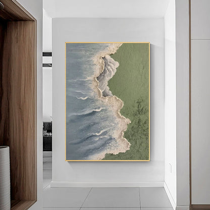 Serene Beach and Ocean Wave Oil Painting for Coastal Home Decor
