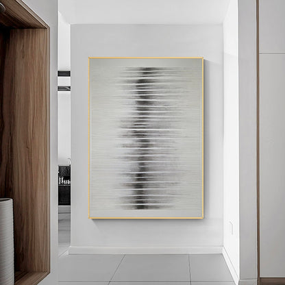 Sleek Minimalist Black and White Abstract Oil Painting for Modern Home Decor