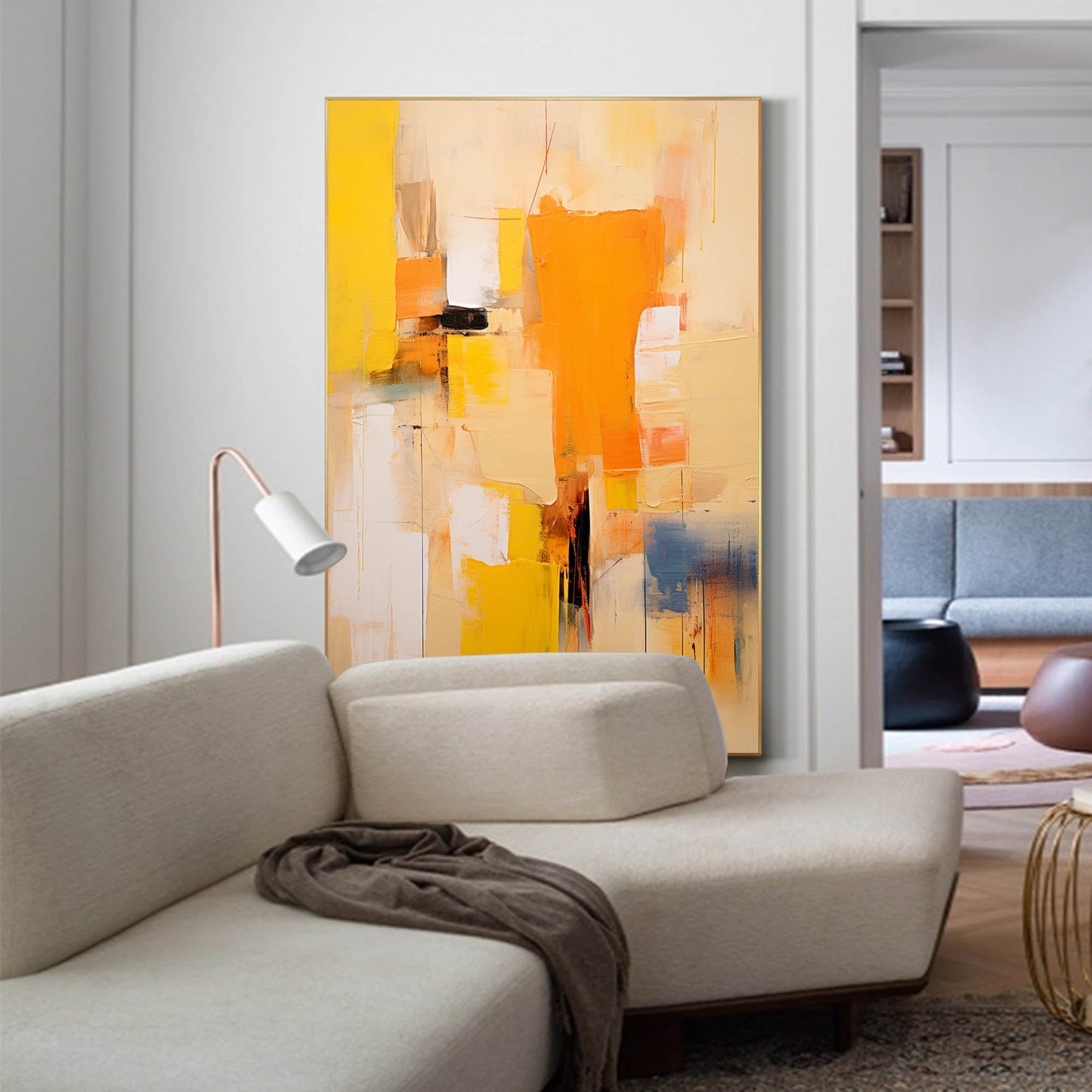 Vibrant Abstract Oil Painting with Yellow and Orange Hues for Modern Home Décor