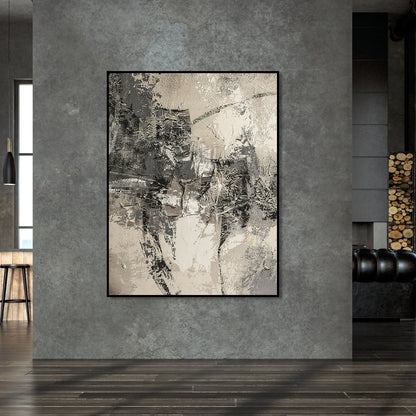 Monochrome Abstract Texture Painting for Modern Home Decor