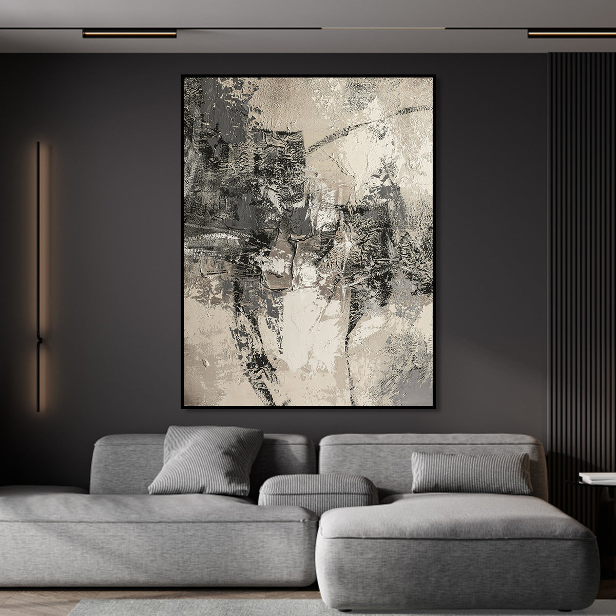 Monochrome Abstract Texture Painting for Modern Home Decor