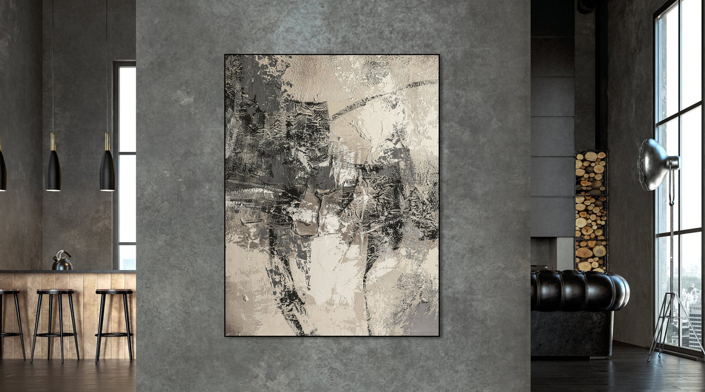 Monochrome Abstract Texture Painting for Modern Home Decor