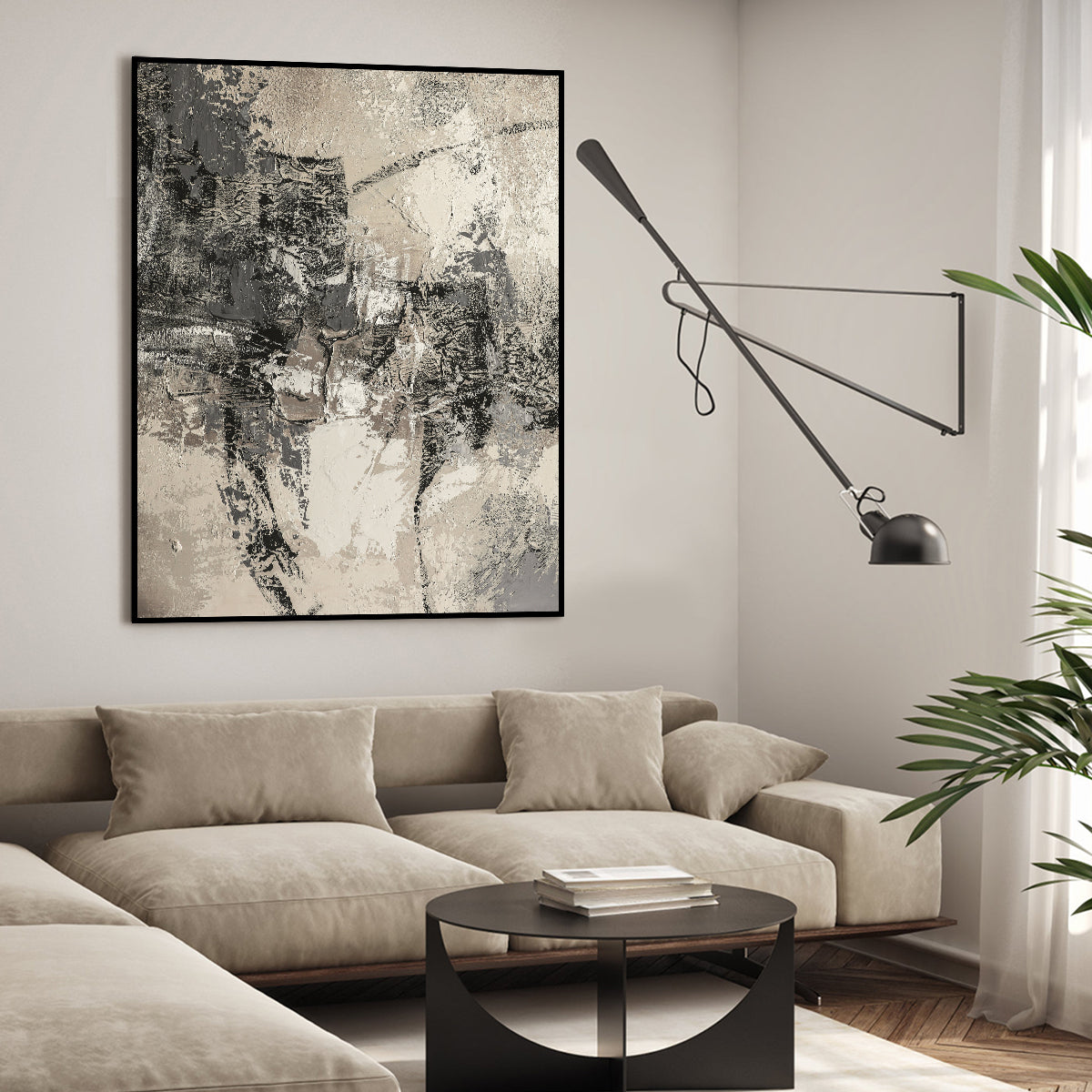 Monochrome Abstract Texture Painting for Modern Home Decor