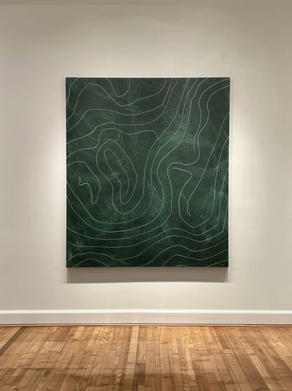 Contemporary Green Abstract Oil Painting with Dynamic Line Work