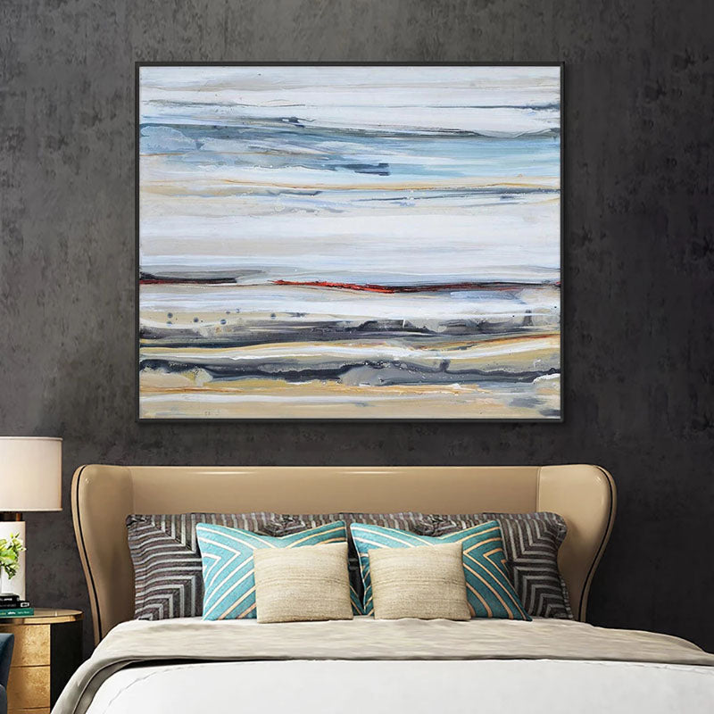 Whimsical Ocean Waves: Abstract Oil Painting of Blue and Beige Serenity