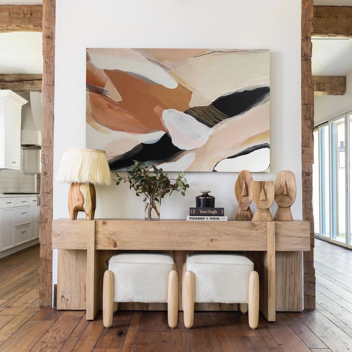 Contemporary Abstract Oil Painting in Soft Earth Tones for Modern Home Decor