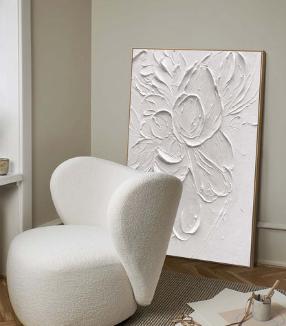 Elegant Minimalist White Flower Oil Painting for Modern Decor