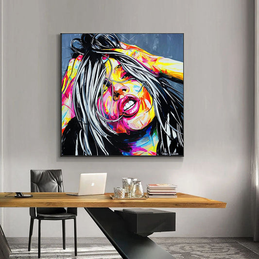 Vibrant Modern Portrait of a Woman with Colorful Abstract Expression