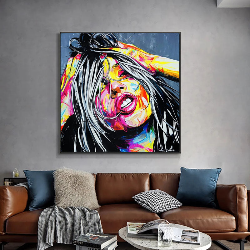 Vibrant Modern Portrait of a Woman with Colorful Abstract Expression