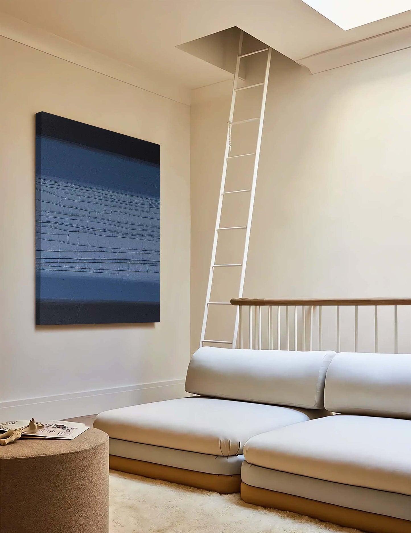 Contemporary Minimalist Blue Oil Painting for Modern Home Decor