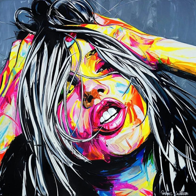 Vibrant Modern Portrait of a Woman with Colorful Abstract Expression