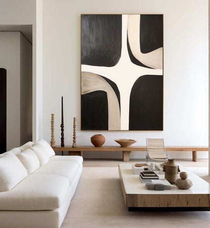 Contemporary Black and White Abstract Oil Painting for Modern Home Decor