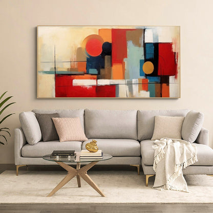 Bold Abstract Geometric Oil Painting with Vibrant Colors for Modern Decor