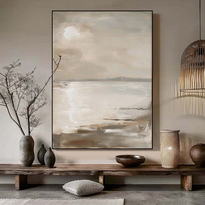 Serene Vintage Coastal Landscape Oil Painting for Timeless Home Decor