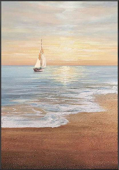 Tranquil Sailing Sunset on Ocean Waves - Serene Coastal Oil Painting